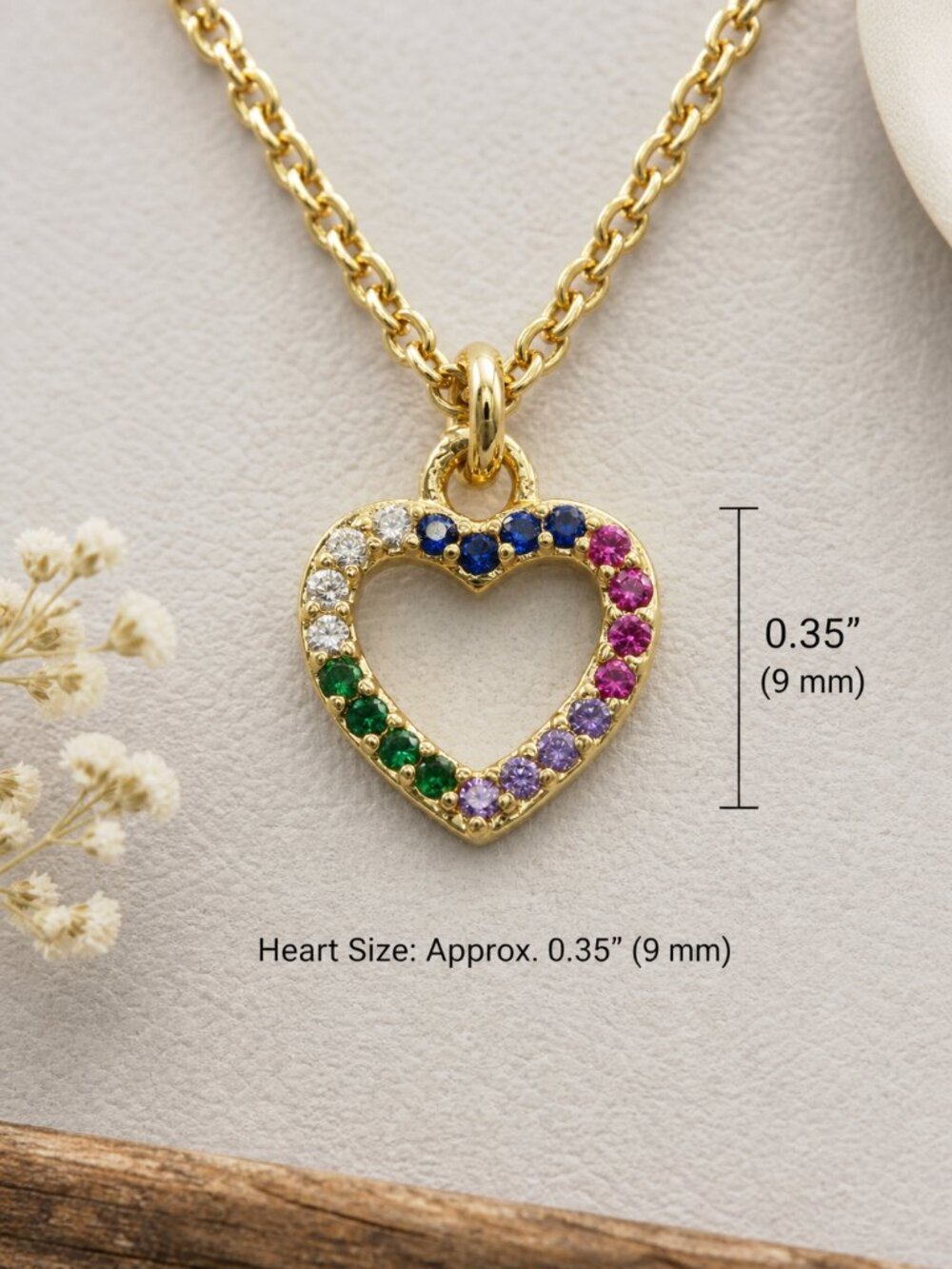Rhinestone Gold Heart Necklace - Picture 5 of 7